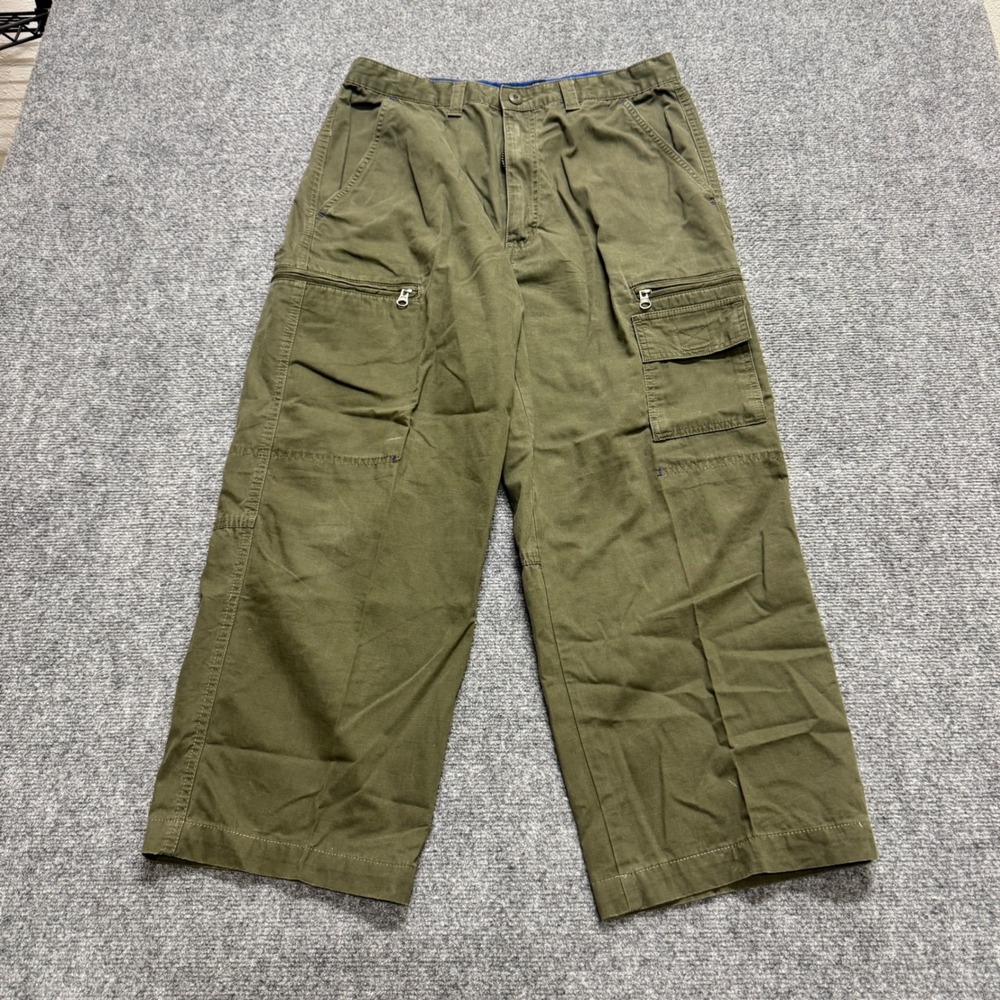 VTG Faded Glory Cargo Pants Men's 34x30 Green Wide Leg Y2K HOmer Faded 90s